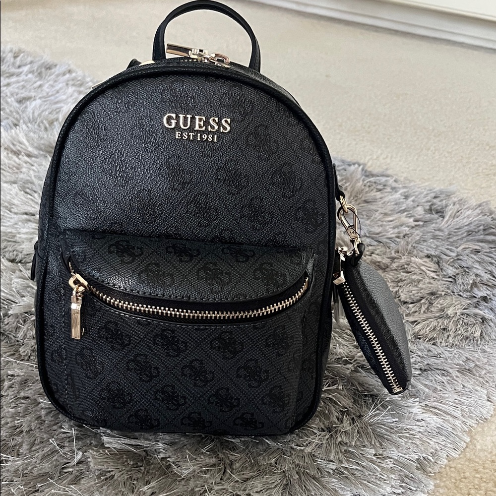 Guess Black Textured Backpack with Pouch